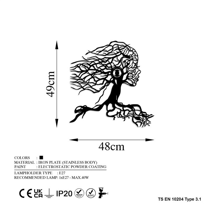 Opviq Lámpara de pared Tree Woman negra
